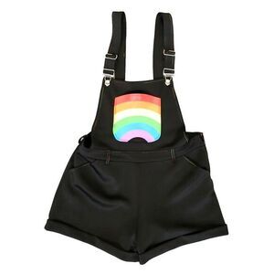 Black Rainbow Print Women's Overalls